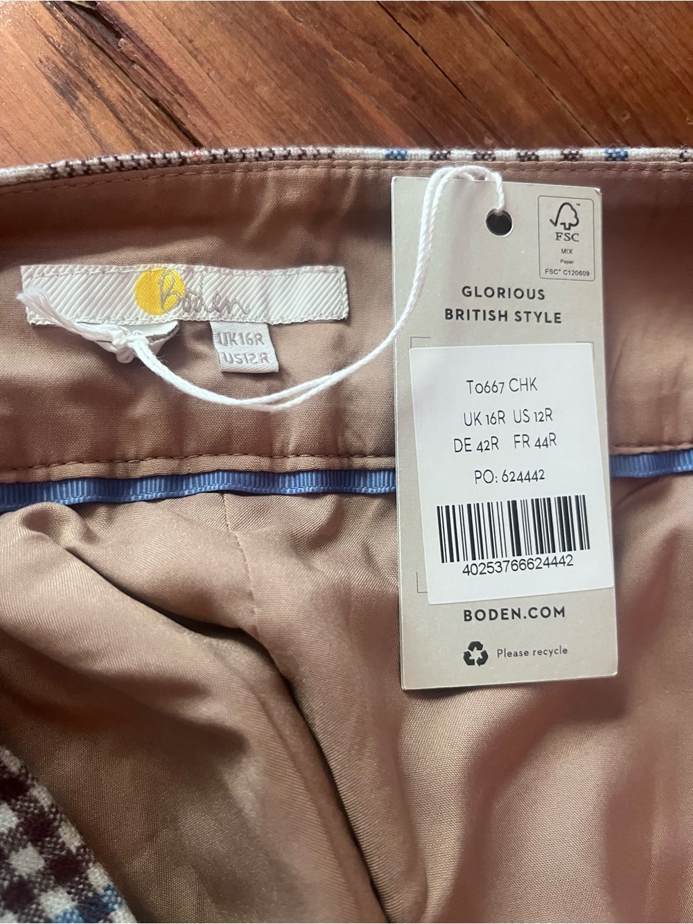 Boden Brown Plaid Wide-Leg Pants with Blue Accents - Picture 4 of 4
